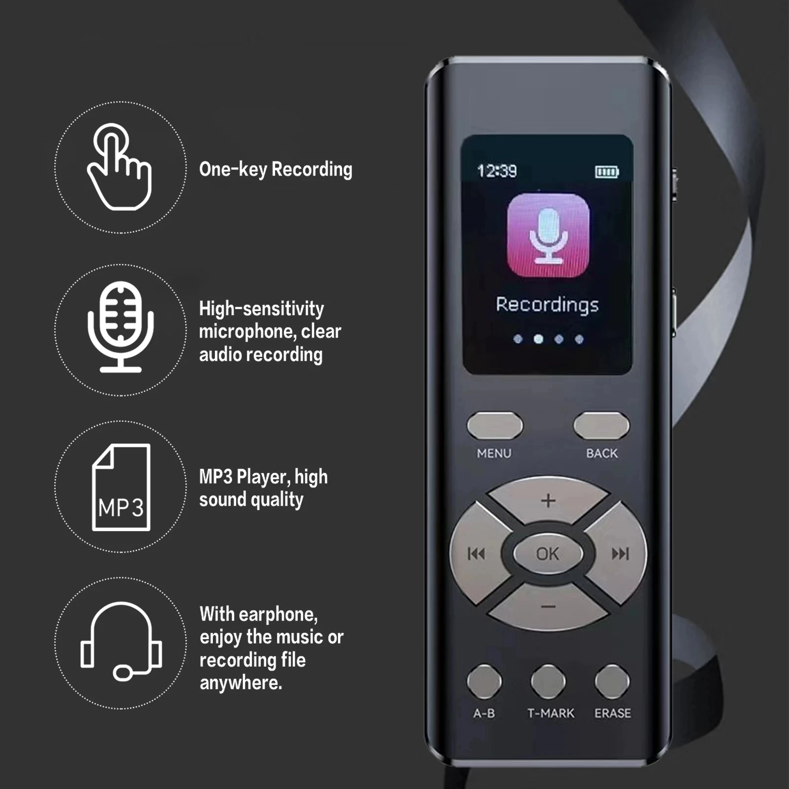 Digital Voice Recorder Mini Voice Recorder Upgraded Small Audio Recorder with MP3&USB for Lectures, Meetings, Interviews