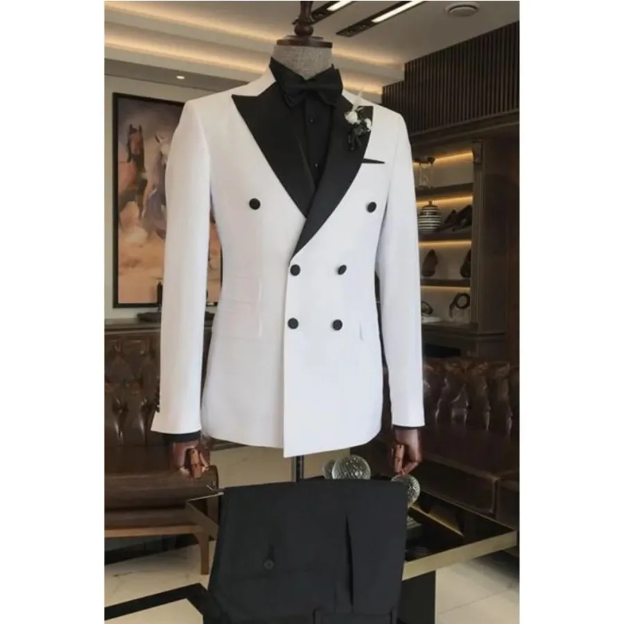 

Double Breasted Peaked Lapel Men's Suits Regular Length 2 Pieces Jacket Pants Terno Blazer Wedding Groom Custom Male Clothing