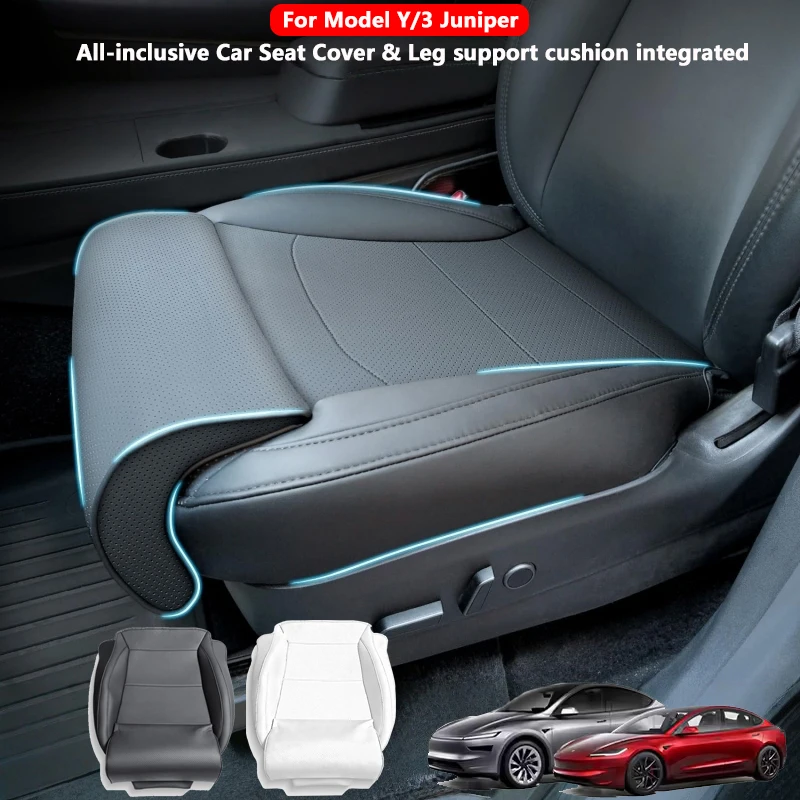 All-inclusive Car Seat Cover For Tesla Model Y Juniper/Model 3 Highland PU Leather Car Seat Pad And Extender Leg Cushion