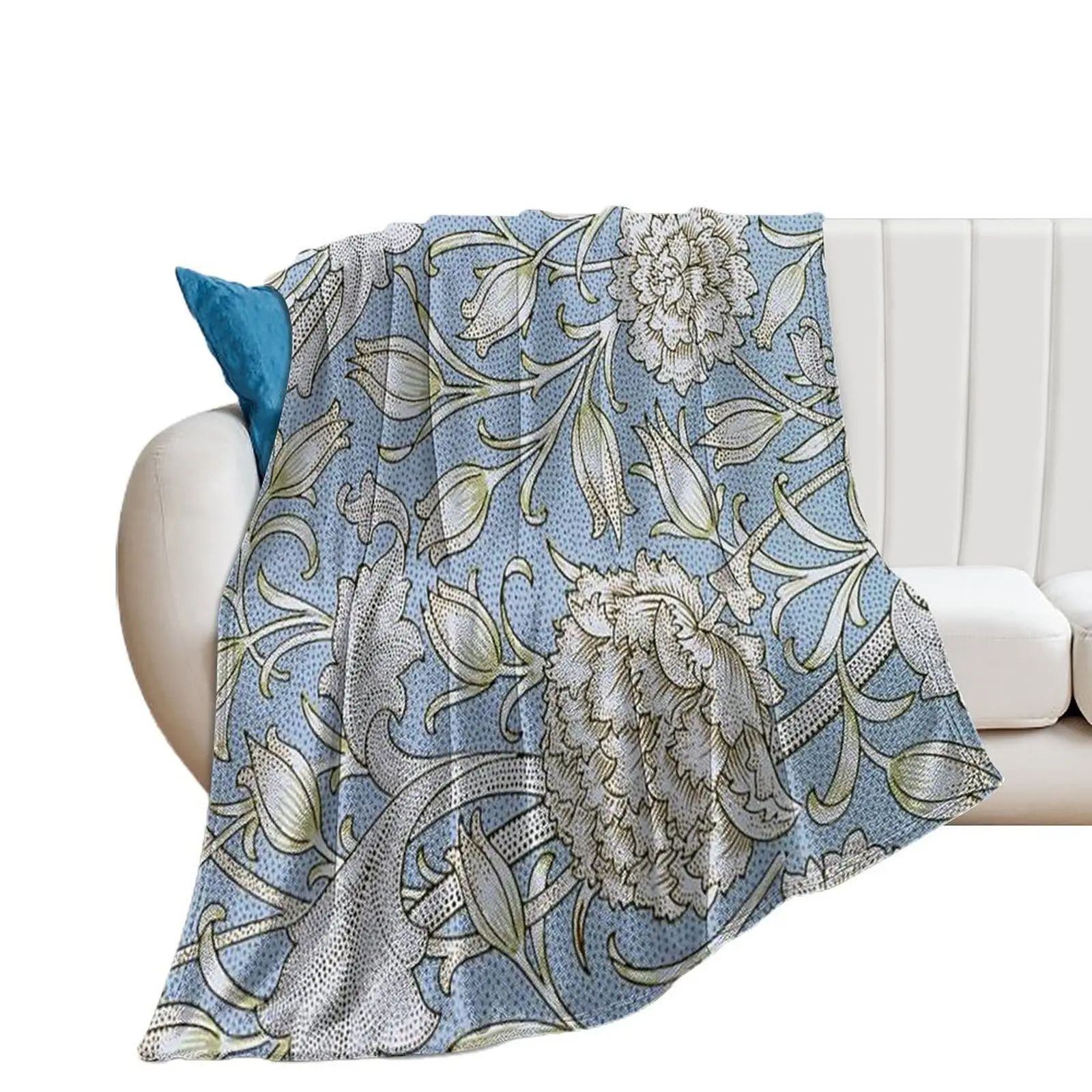 

Exhibition William Morris Pastel Blue Wild Tulip Pattern Throw Blanket Plaid blankets ands Plaid on the sofa Blankets