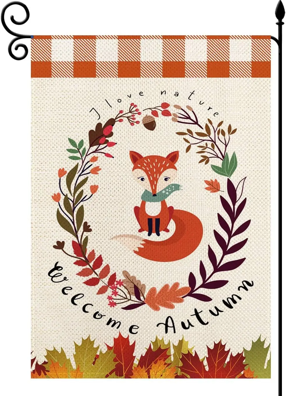 Welcome Christmas Cute Fox Garden Flag Vertical Double Sided 12.5 x 18 Inch,Buffalo Check Plaid Happy Fall Maple Leaves Farmhous