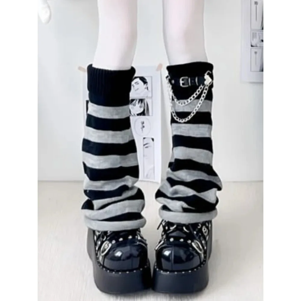 Spicy Girls JK Slouch Knee High Stacked Socks Women's Autumn/Winter Knitted Wide-Leg Striped Calf Flared Cuff Leg Warmers image 5