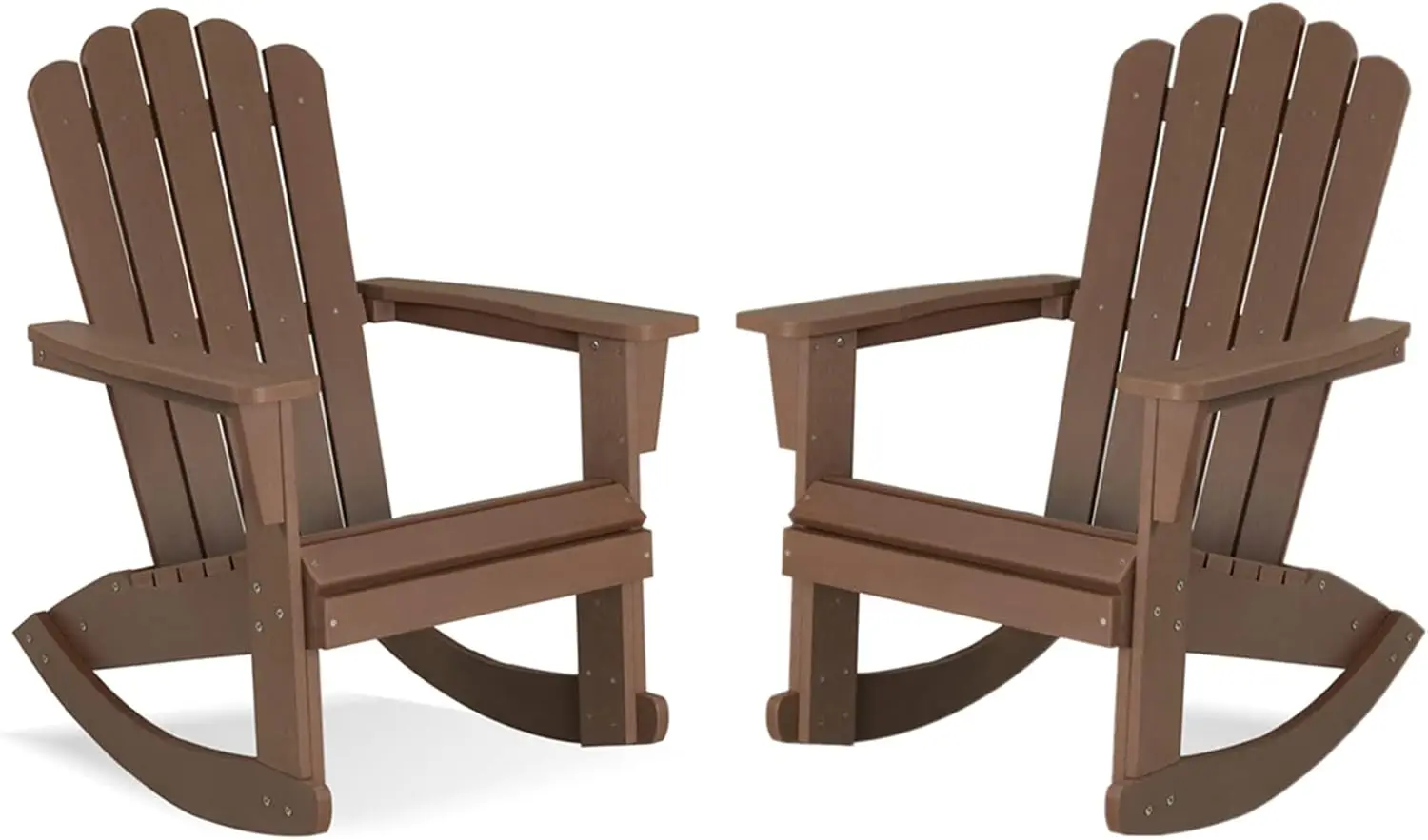 Outdoor Patio - Brown Recycled Plastic Adirondack Rocking Chair Set of 2, 350 lbs Capacity, Easy Assembly