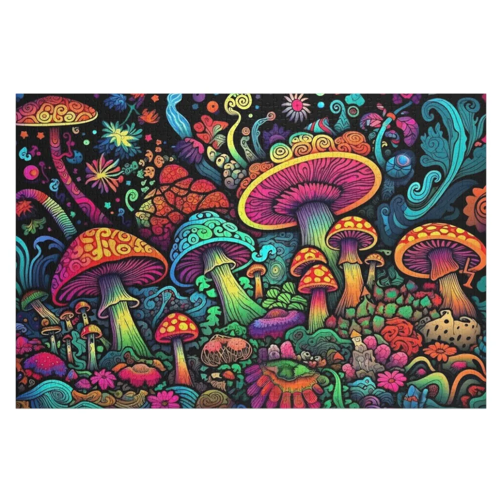 

Psychedelic hippie mushrooms in retro style. Jigsaw Puzzle Woodens For Adults Customized Toys For Kids Puzzle
