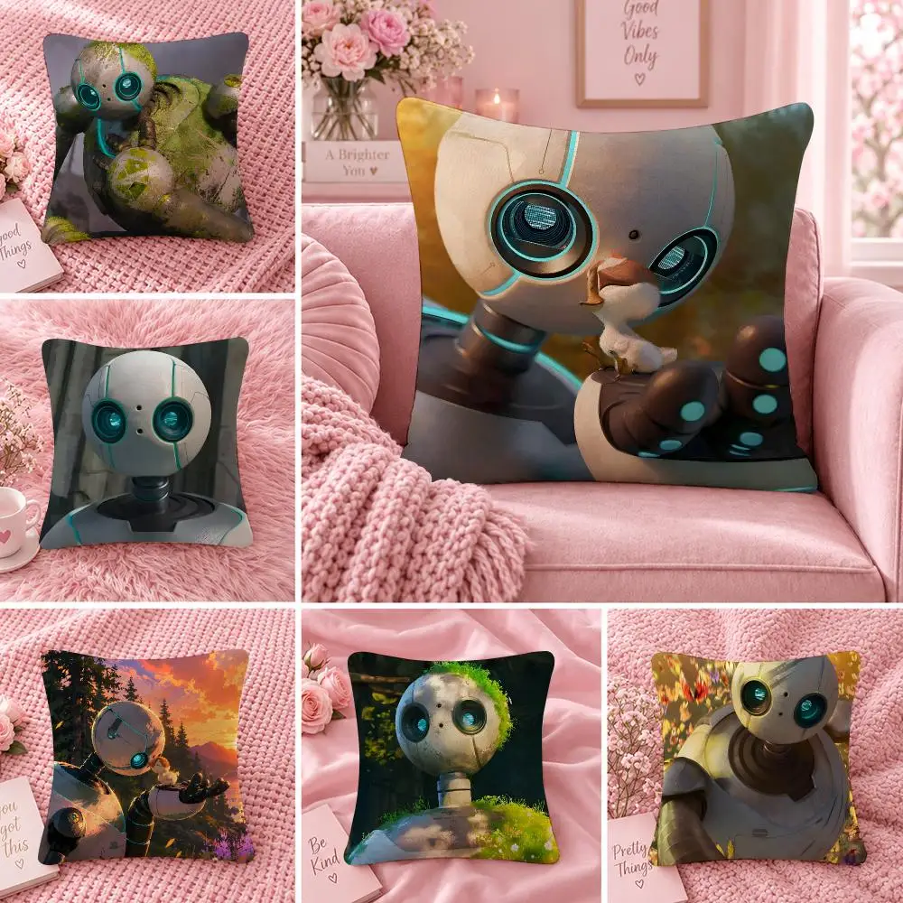 Movie Cinema Classic T-The Wild Robot Cushion Cover Double Sided Print Short Plush Pillow Sofa Bedroom Dorm Room Decor Gift