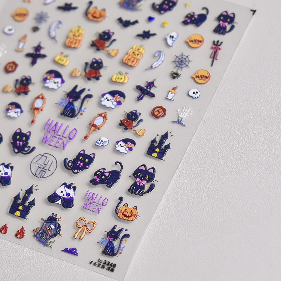 1pcs 5D Cartoon Cat Rabbit Nail Art Sticker Kawaii Adhesive Cute Relief Halloween Series Manicure Decals Decorations Accessories