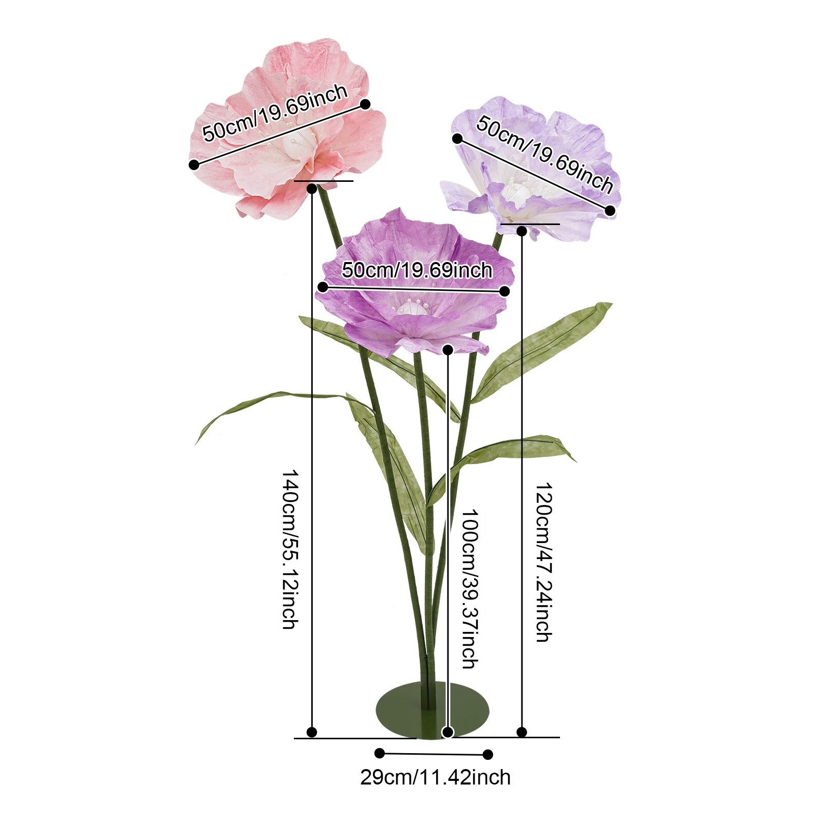 Giant Artificial Flowers with Stems and Secure Base Freestanding 3 Large Flowers for Birthday Party Wedding Elegant Decor