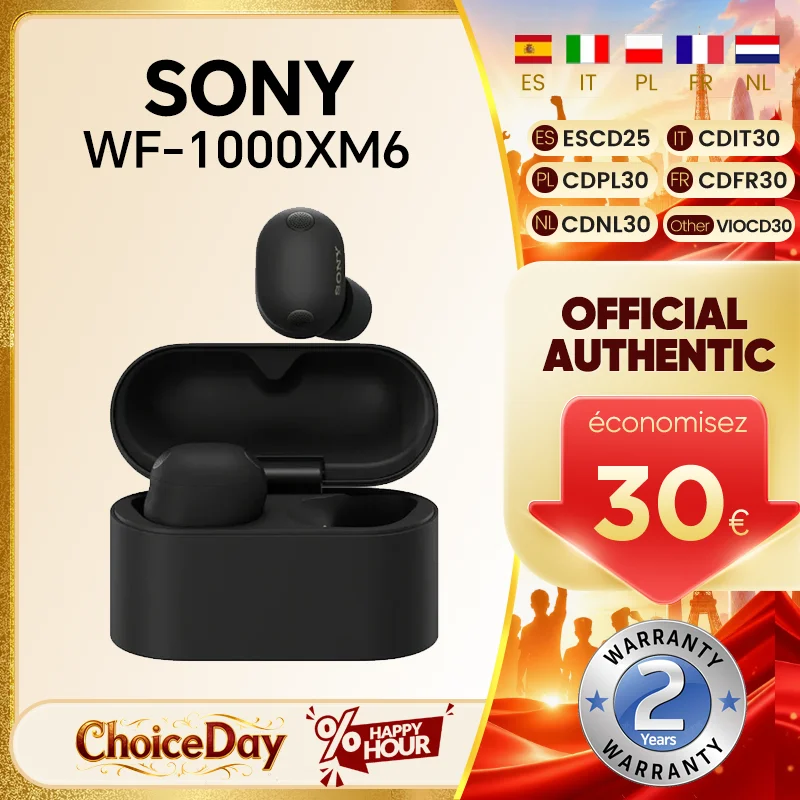 Écouteurs sans fil Sony WF-1000XM6 d'origine, réduction active du bruit, appels ultra-clairs grâce à l'IA, connexion multipoint, IPX4