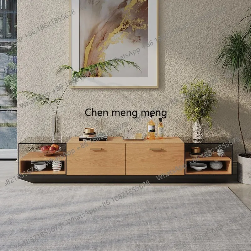 

RR Italian simple glass TV cabinet small apartment living room floor, storage locker
