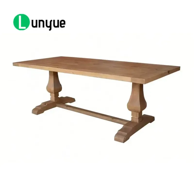 French Farmhouse Solid Recycled Pine Antique Trestle Dining Table 220x100x78cm Rustic Restaurant Furniture Vintage Style