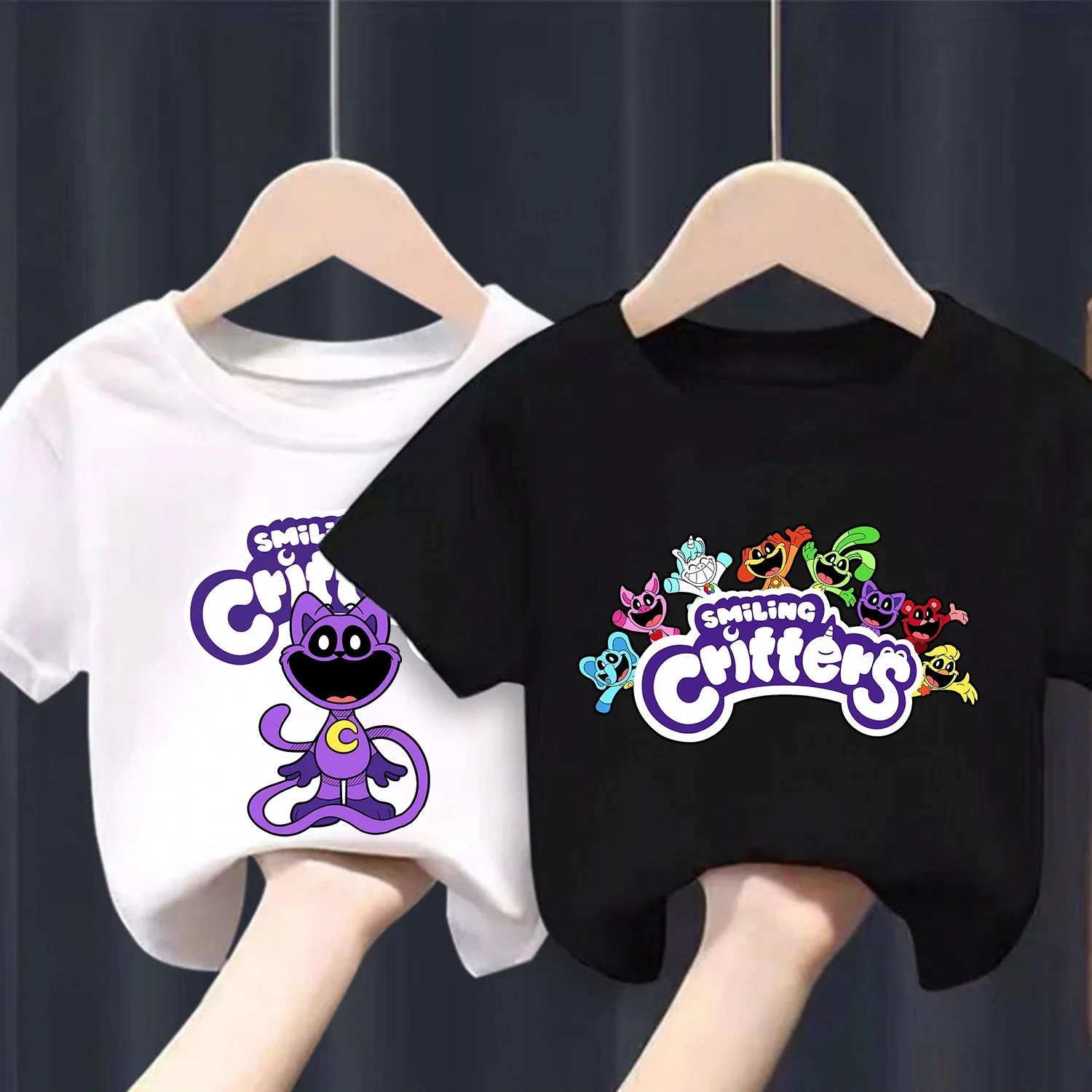 

Smiling Critters New T-shirt for Children Cute Cartoon Clothes Fashion Anime Print Black White Clothing Top Kids Summer Tee Gift