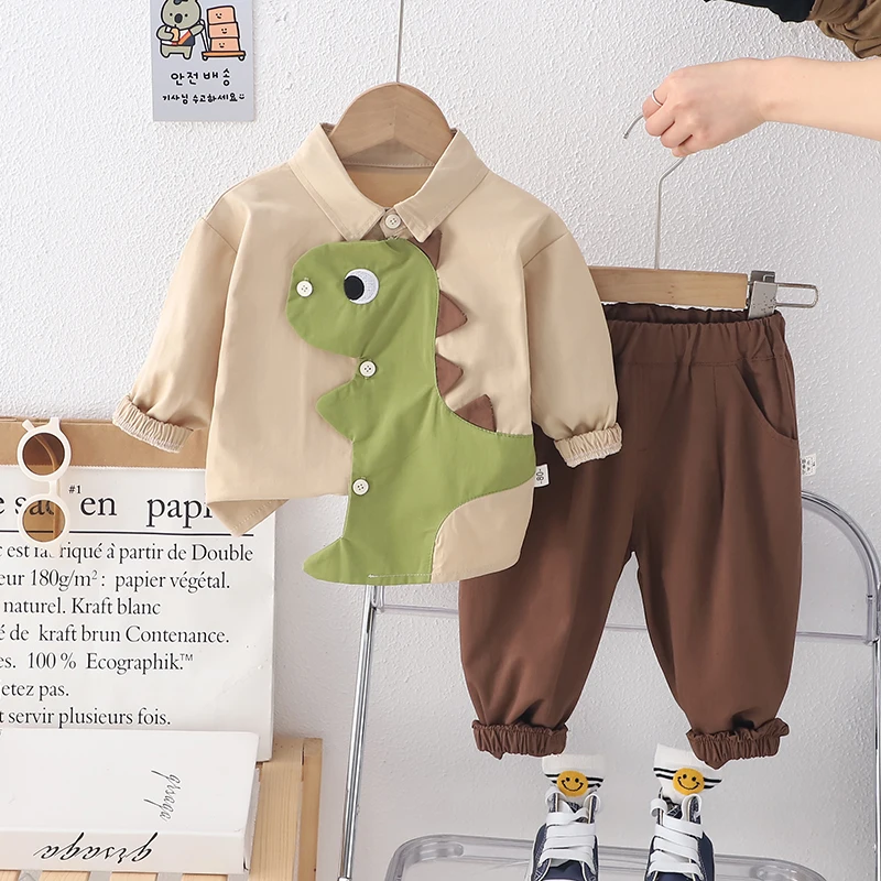 

Boys fall shirt suit 2024 new foreign style baby spring and fall baby children handsome shirt two-piece tide