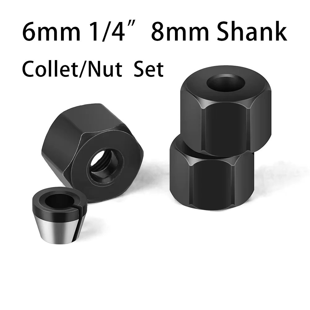 6mm 6,35mm 8mm Schaftfräser-Spannzangenmutter und Spannzangensatz Trimmfräser-Umwandlungshülse Fräserzubehör Klemme