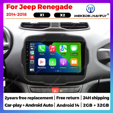 Jeep Renegade 2014-2018 용 Android 14 차량용 라디오 GPS 네비게이션 멀티미디어 비디오 플레이어 Autoradio Stereo Carplay Auto WIFI BT