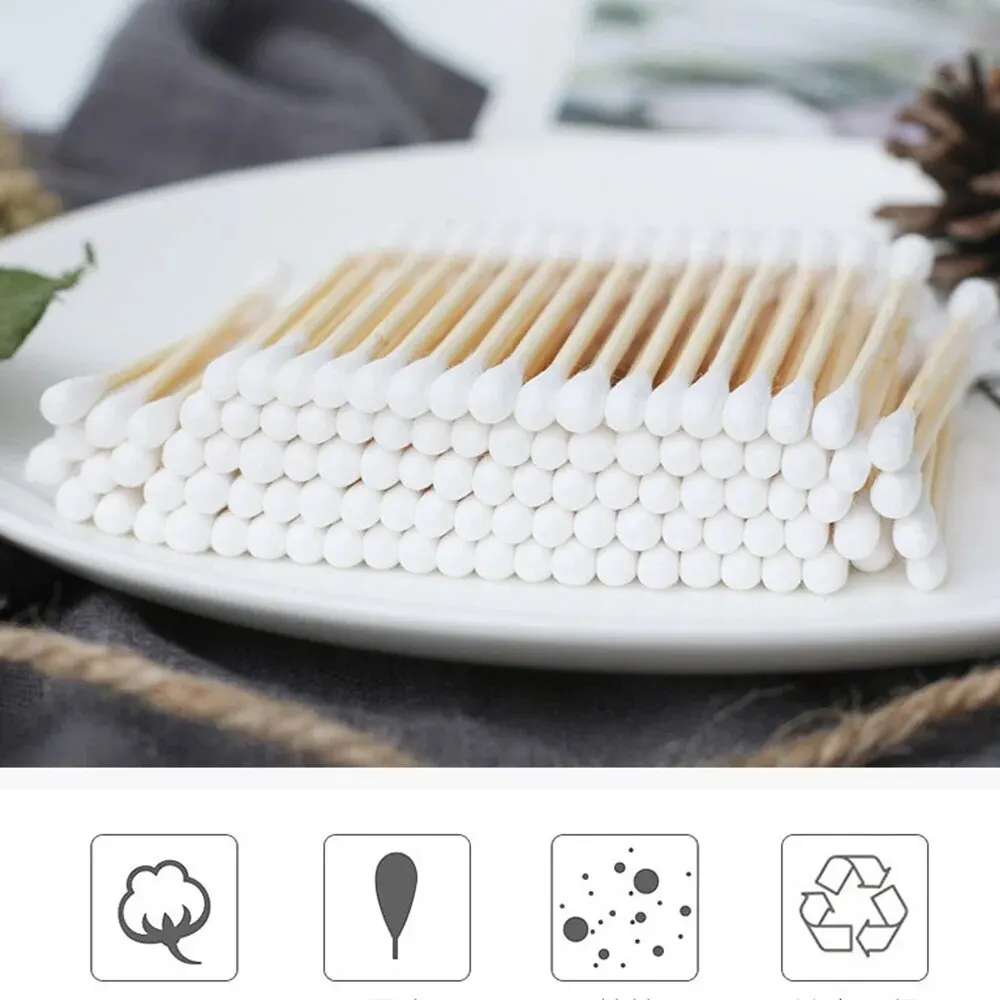 Disposable Double-Headed Eco Friendly Bamboo Makeup Buds Wooden Ear Cleaning Cotton Swab