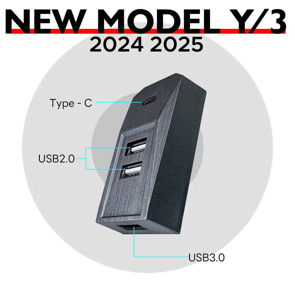 

USB-концентратор Glovebox для Tesla Model Y Launch 2025 Model 3 Highland 2024, порт Type-C, цифровой дисплей, разветвитель, док-станция