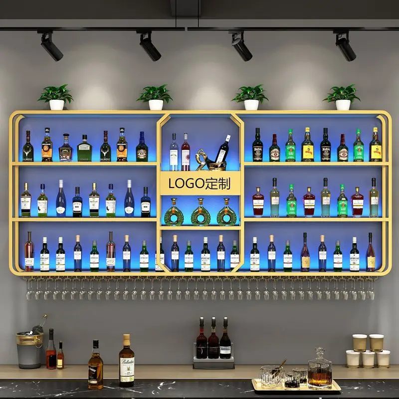 Wrought iron wall mounted bar wine rack restaurant bar wine cabinet l mounted  shelf light luxury industry