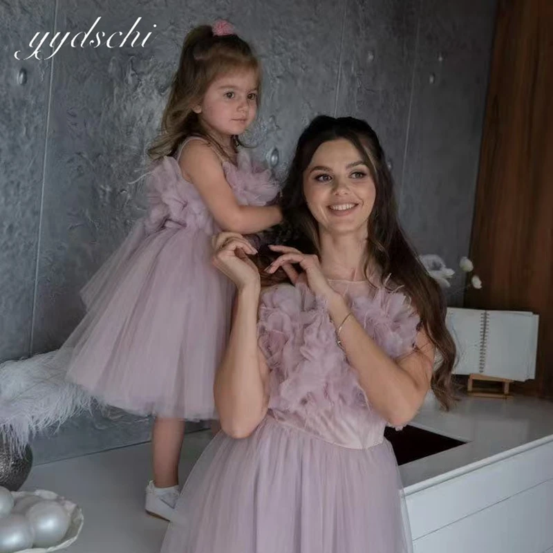 

Индивидуальные 2026 новые элегантные вечерние платья принцессы для выпускного вечера, вечерние платья для мамы и дочки, пышное платье без рукавов с цветочным узором для девочек