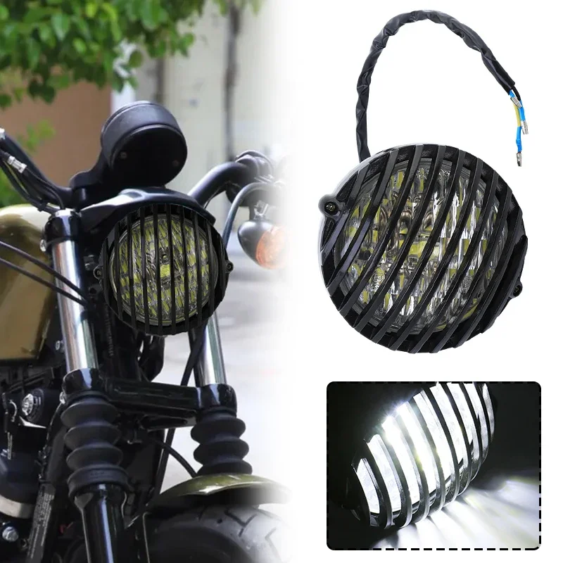 Motorcycle Accessories Universal Headlight Lamp Finned Grill Retro Club Style For Harley Honda Yamaha Suzuki Kawasaki Chopper