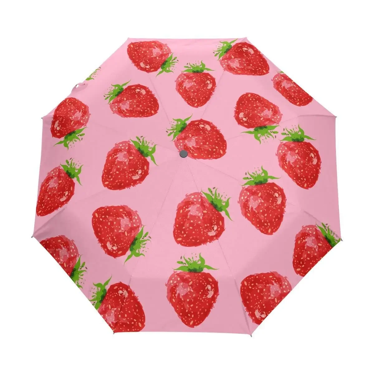Cartoon Strawberry Folding Rain Sun Umbrella Watercolor Sweet Fruit Travel Umbrellas Compact Lightweight Windproof for Boy Girls