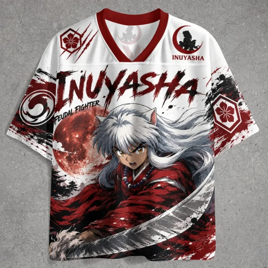 Inuyasha White Red Blood Moon Full Screen Printing Red Moon Amaterasu Sword Anime Quick Drying Mesh T T-shirt