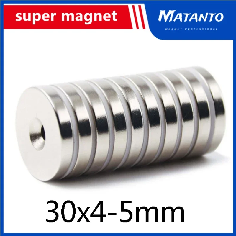 1/2/5/10/15/20pcs 30x4-5mm Countersunk Neodymium Magnet Hole 5mm Permanent NdFeB Magnetic 30*4-5mm Disc Magnet 30x4-5mm