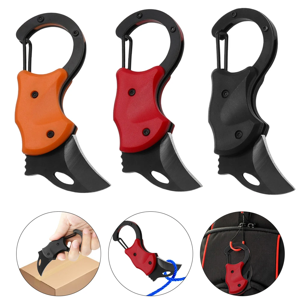 1pc Small Pocket Cutter Carabiner Cutter Box Cutter Mini Folding Edc Cutter Gadgets With Keychain For Outdoor Camping