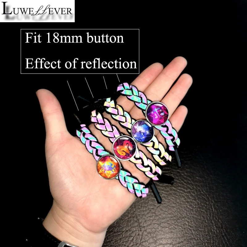 Luwellever Daisy Handmade Woven Shining Aurora Bracelet 142 Interchangeable 18mm Snap Button Bangle Charm Jewelry For Women Gift