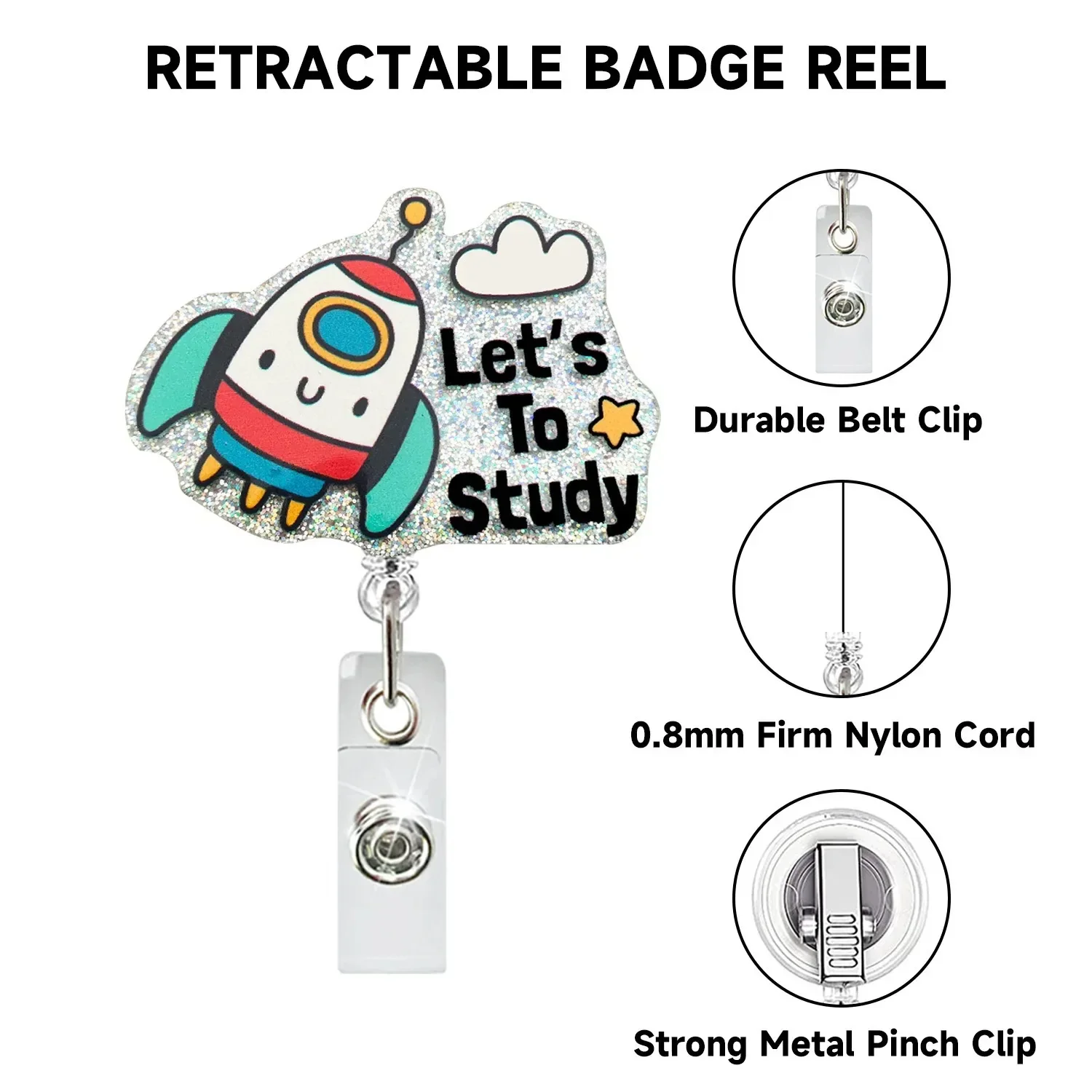 Teacher Badge Reel Retractable Badge Holder ID Accessories with 360 Degree Swivel Alligator Clip forTeacher Student Gifts