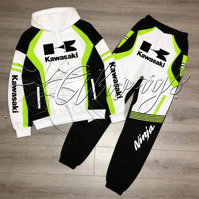 

Осень/зима 2026, модный дизайн, мотоциклетный костюм Kawasaki, мотоциклетный спортивный костюм на открытом воздухе, теплая толстовка, брюки, комплект, мужской внедорожный комплект
