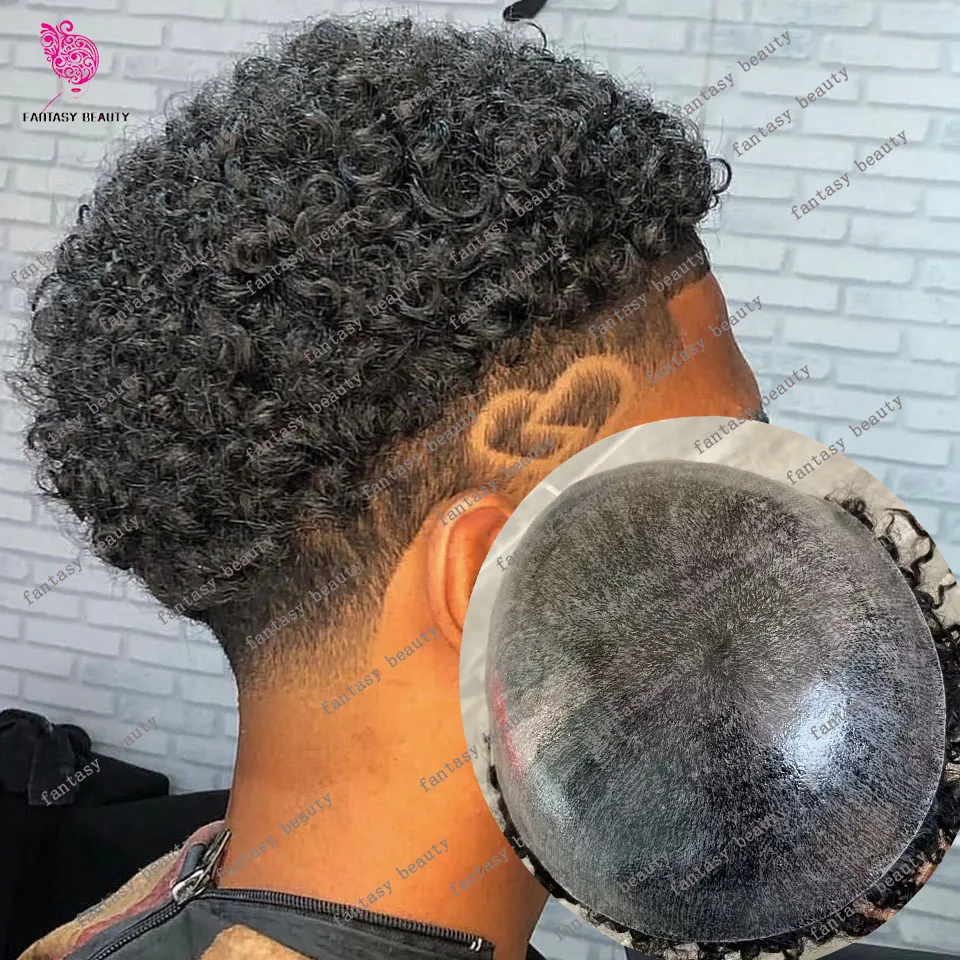 

10 мм вьющийся афро-черный мужской парик, прочный, полностью тонкий, из микрокожи, натуральный фронтальный коричневый, 100% человеческие волосы, дешевые силиконовые протезы