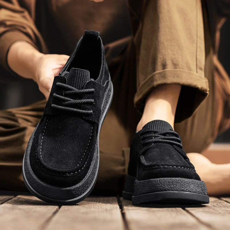 Autumn Soft Leather Men's Boots Wide Toe Spring New Men's Cowhide Fashion Versatile Single Short Boots Zapatillas De Deporte