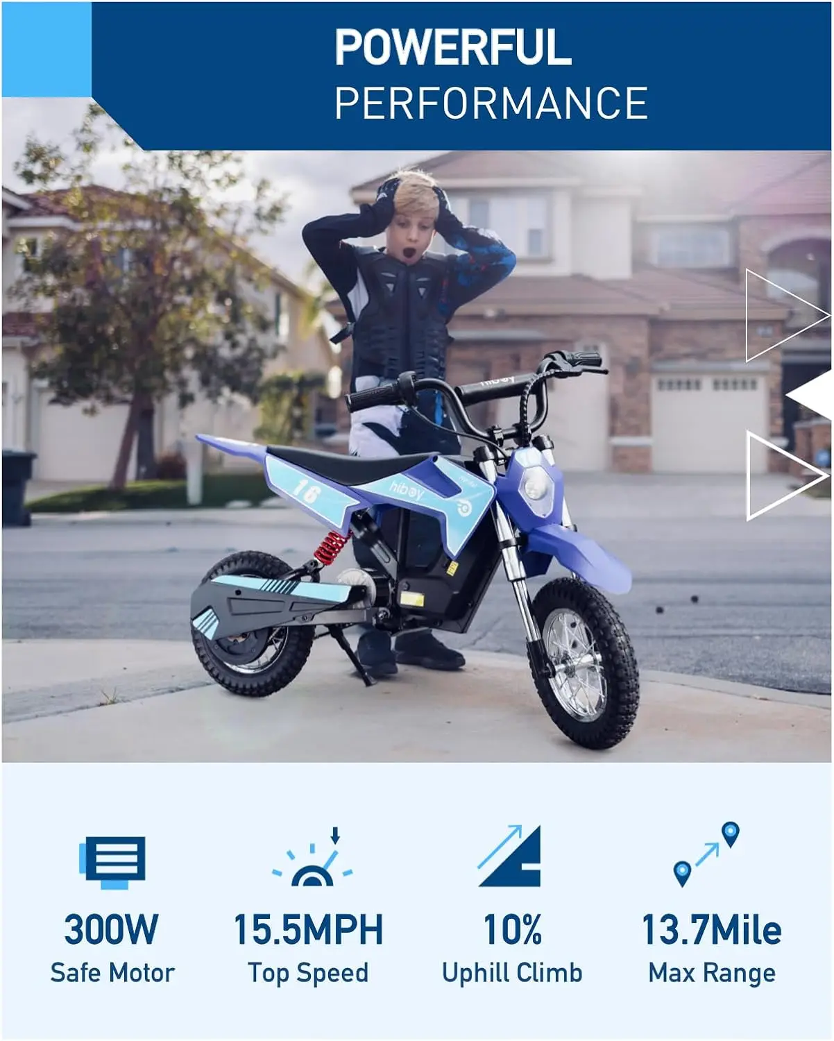 Hiboy DK1 Kids Electric Dirt Bike 36V 300W, 15.5 MPH Off-Road Electric Motorcycle for Kids Ages 3-10, 3 Speed Mini Bike, 13.7 Miles Long Range Rechargeable Battery