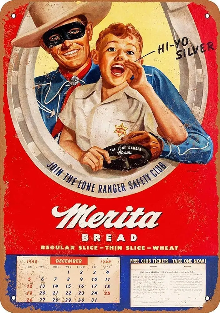 Retro Aluminum Metal Sign Tin Signs 1948 Lone Ranger Merita Bread Materials Iron Poster Painting Tin Sign Vintage Wall De M sign