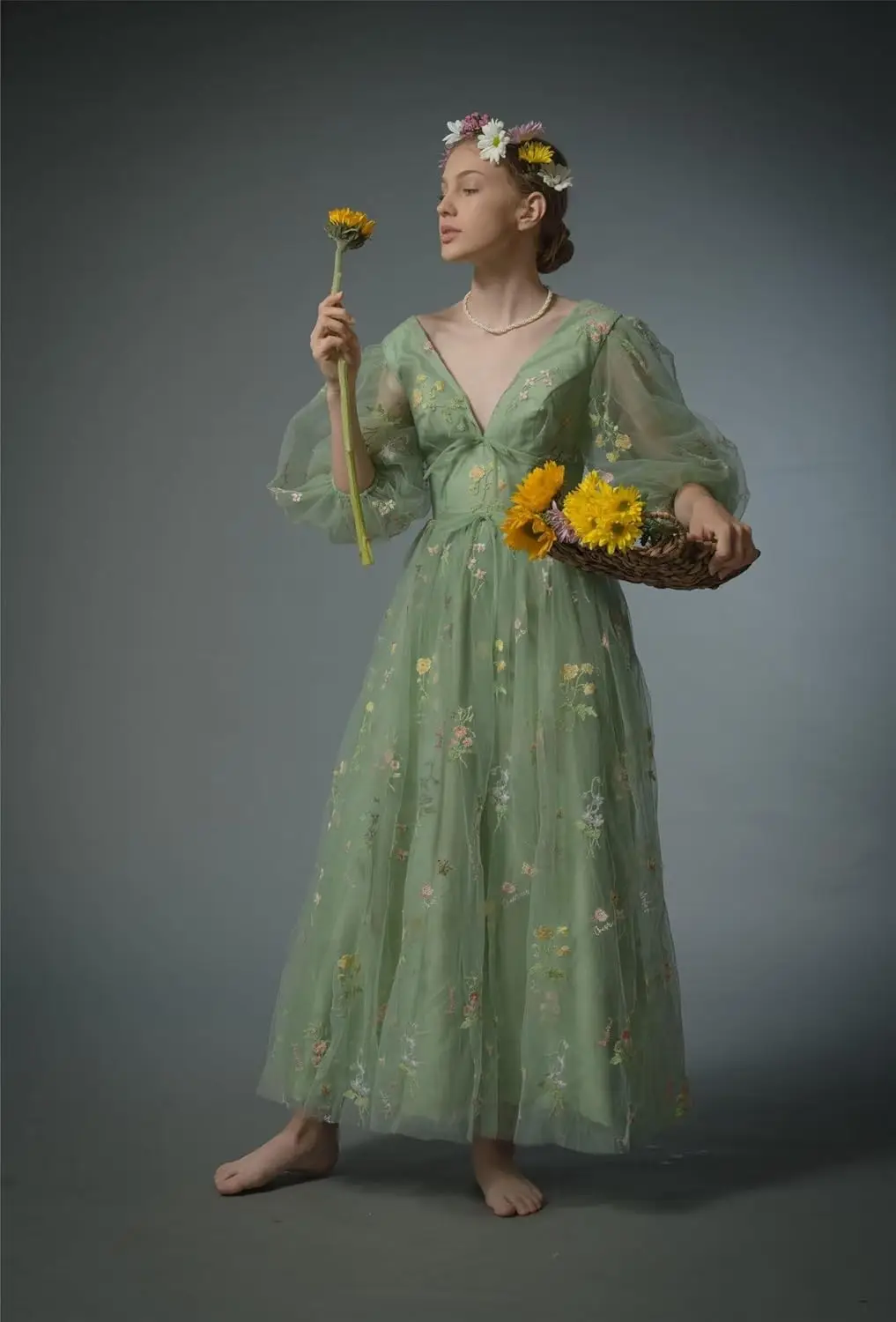 여성용 짧은 퍼프 소매 프롬 드레스 꽃 자수 플로럴 튤 정장 이브닝 파티 가운