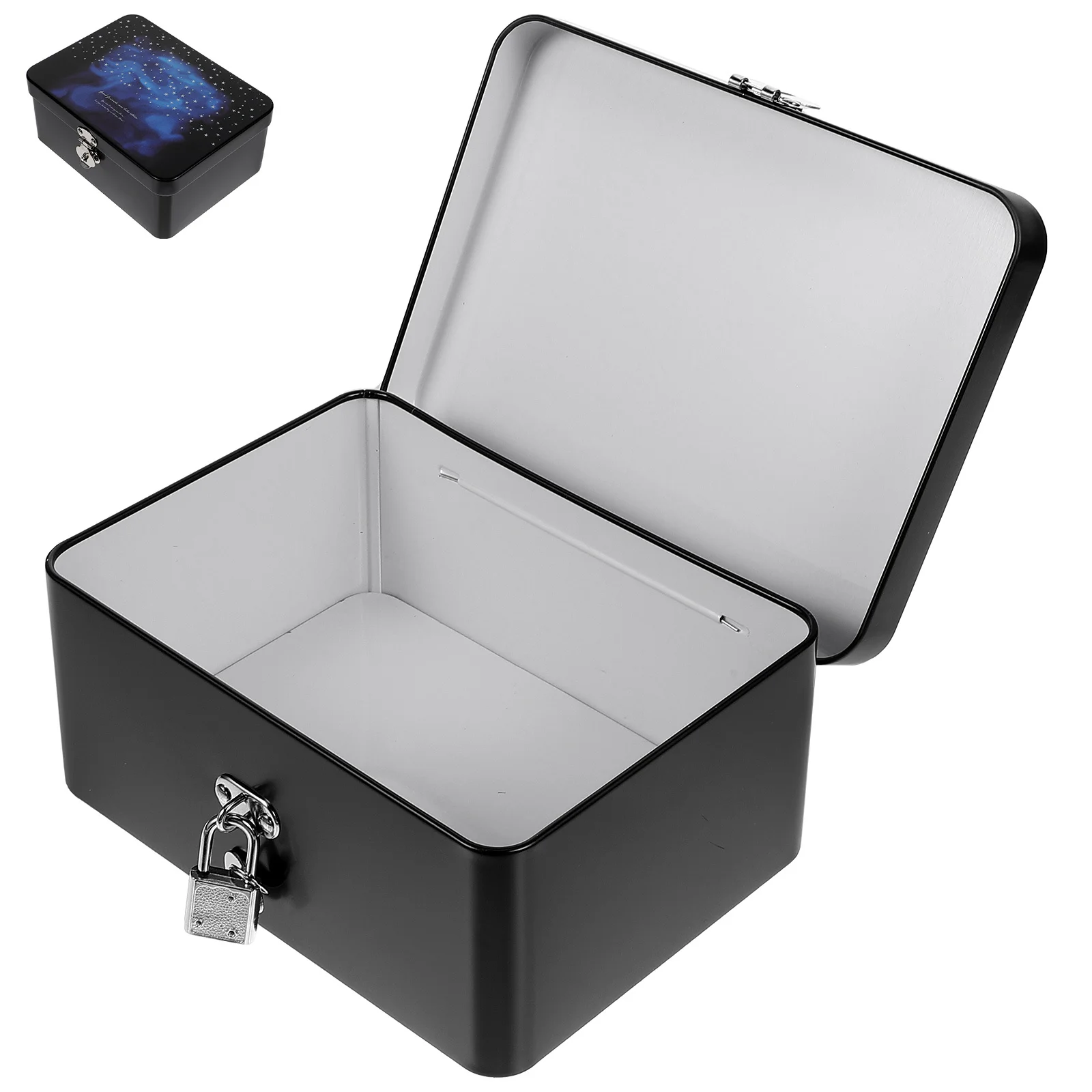 Compact Tinplate Box with Lock Sturdy Metal Storage for Jewelry Photos Memories Desktop Organizer Multipurpose Keepsake Tin Case