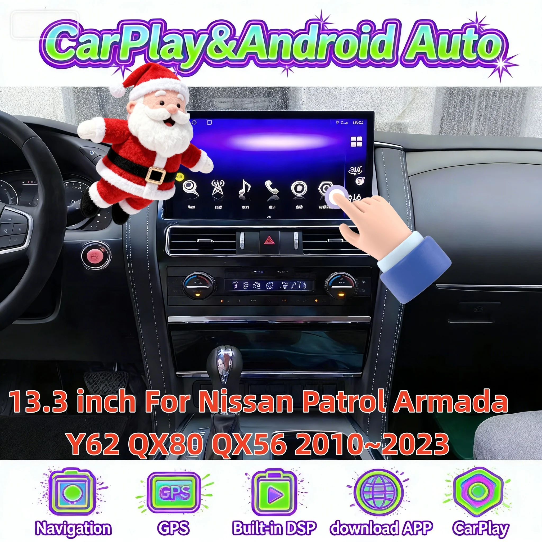 13.3 inch Wireless Carplay Android Radio For Nissan Patrol Armada Y62 QX80 QX56 2010~2023 Multimedia Player Navigation Mobile