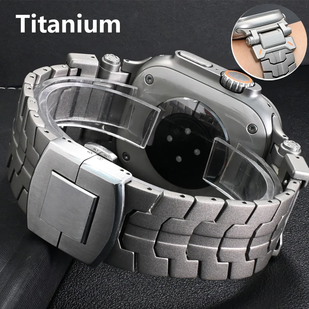 

mecha style titanium strap for apple watch 10 46mm ultra 1 2 49mm men titanium bracelet for iwatch series 9 8 7 6 5 se 45mm 44mm