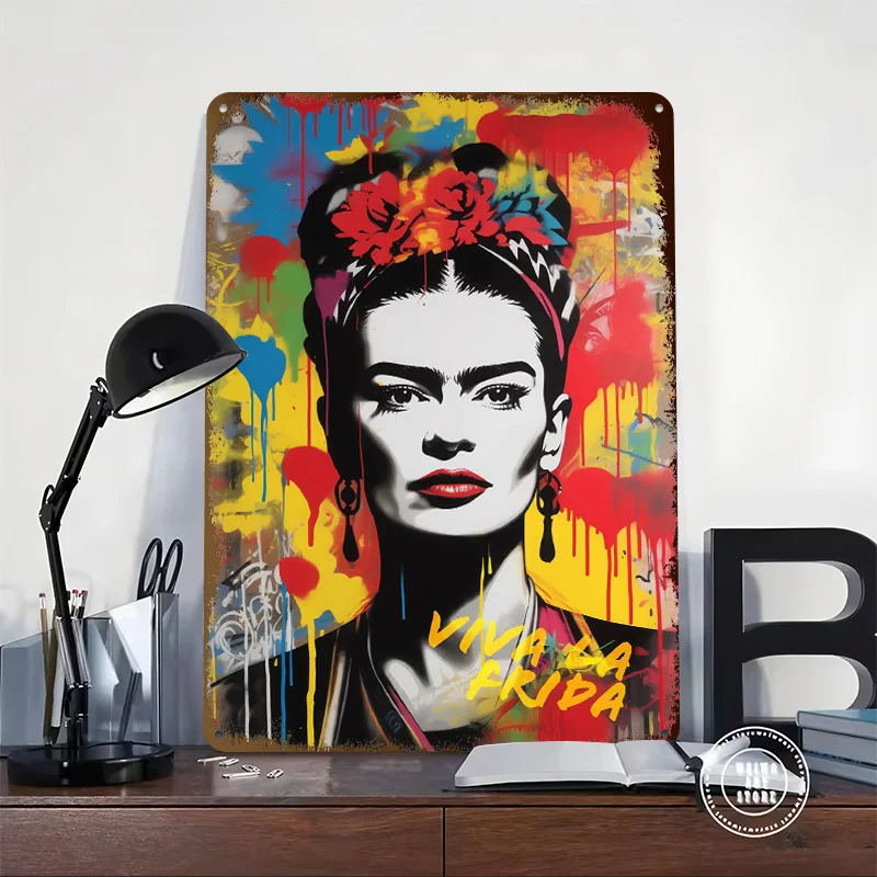 Viva La Frida | Colorful Frida Kahlo Portrait Poster Customized Vintage Metal Signs Wall Art Retro Tin Plaque for House Decor