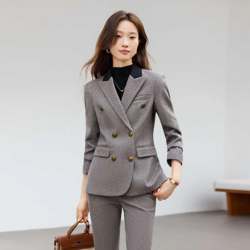 Gray Blazer for Women2025New Autumn Color-Block Design Sense Niche Professional Formal High-End Suit Set
