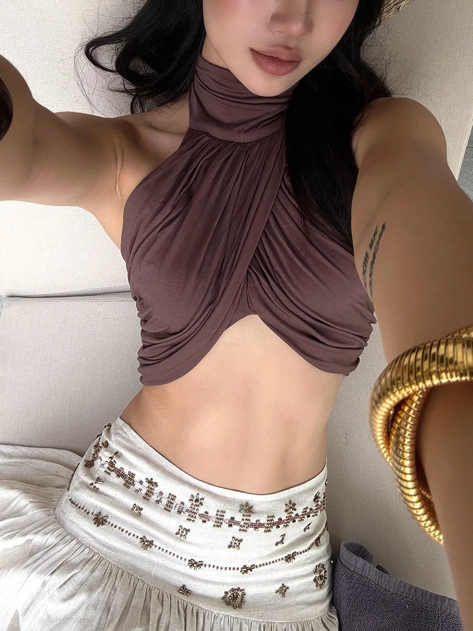 Gonne da donna Set da due pezzi 2025 Gonna retrò per le vacanze Beige a vita bassa Gonna lunga a linea A Set canotta da donna leggera