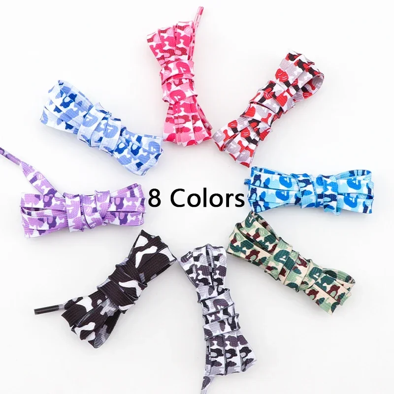 Camouflage Print Shoelaces 0.8CM Width Flat Shoelace AJ1&AF1 Boot Sneakers Laces for Shoes 120/140/160CM Shoes Accessories 1Pair