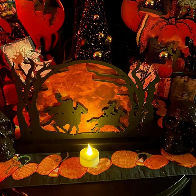 صورة ظلية لفرسان الرأس لتزيين سطح المكتب للهالوين، تمثال صورة ظلية للخيول بدون رأس مع خلفية-ABXK #3