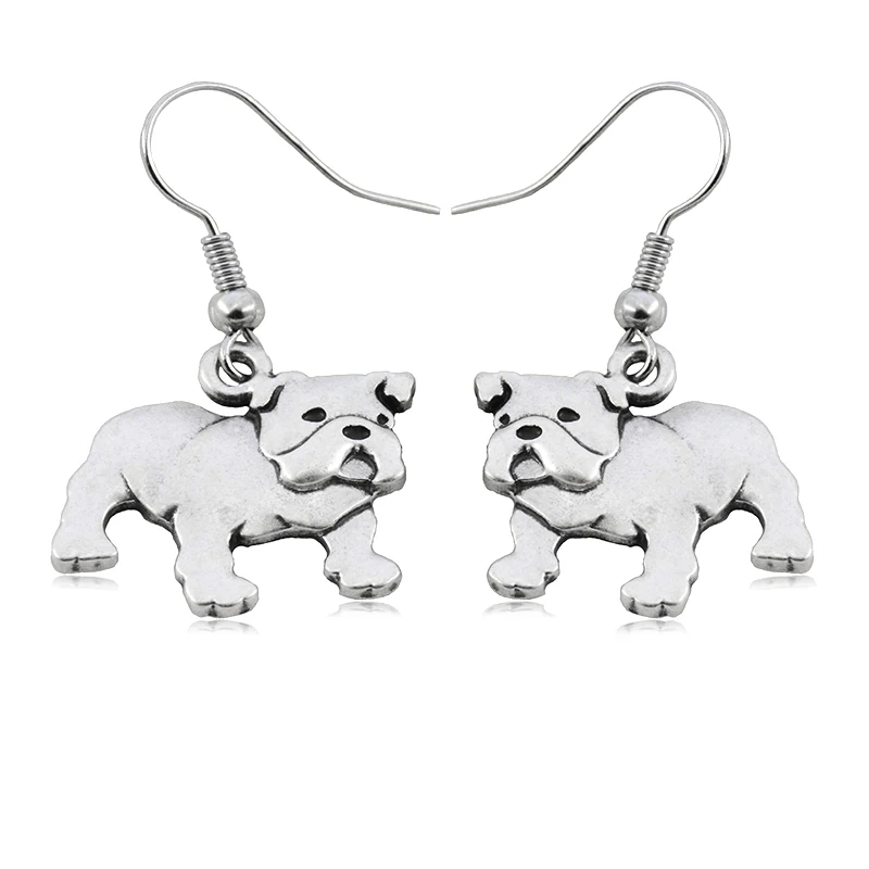 Cute English Bulldog Puppies Dog Charm Drop Earrings  Long Fashion Pet Anima lDangle Earrings For Women Girls Dog Lover Gifts