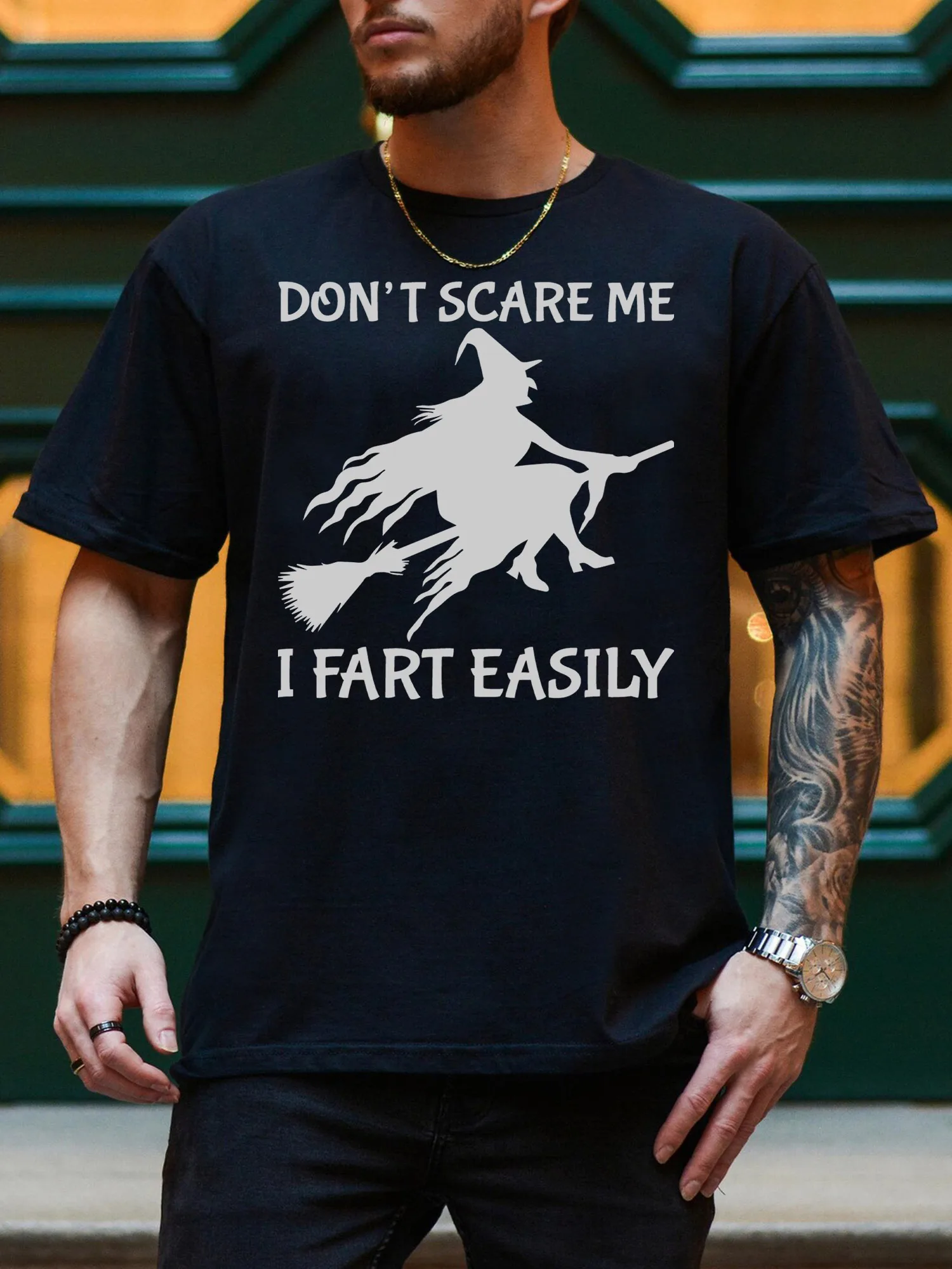

Don't Scare Me Men's Everyday T-Shirt - Short Sleeve Crew Neck T-Shirts For Men, Pure Cotton Black Tee