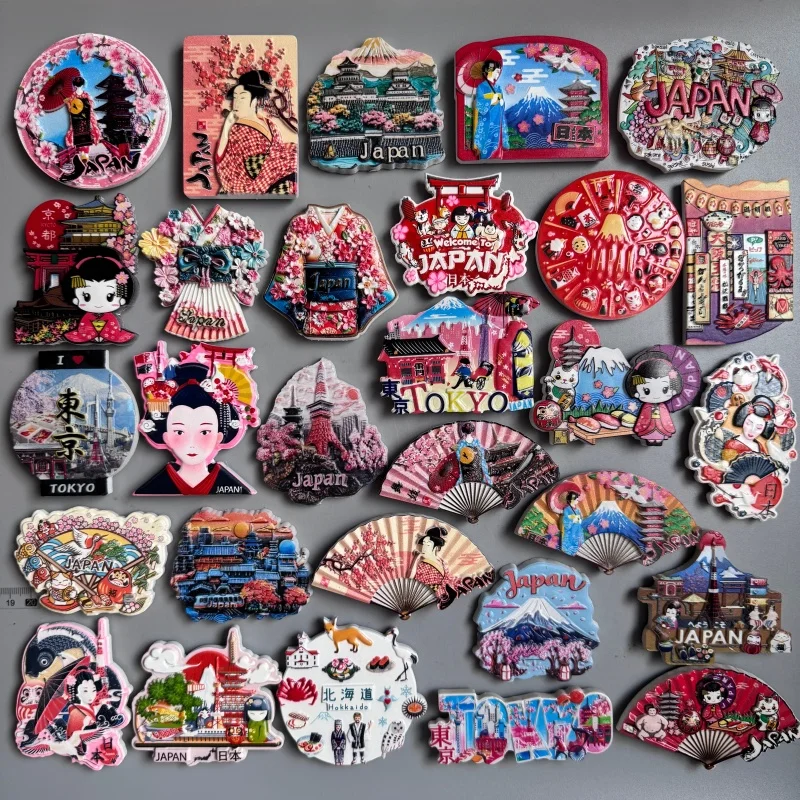 Imanes de nevera japoneses, recuerdos turísticos de Kioto, Tokio, Hokkaido, Japón, flores de cerezo, Monte Fuji, Onna, Tengen, decoración del hogar