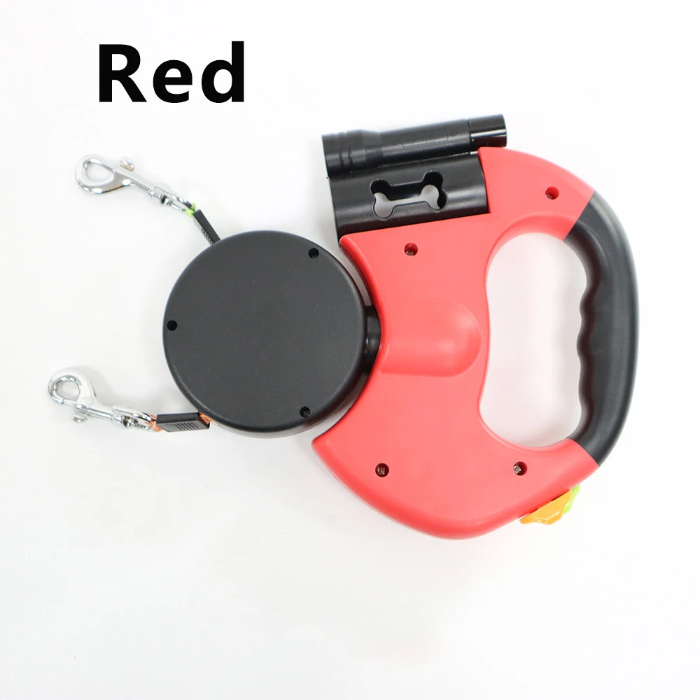 Red One-to-Two Retractable Dog Leash with One-Click Safety Lock & Night Light - 3M Tangle-Free 360° Rotation Walking Leash
