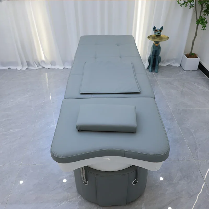 Modern Luxury Salon Furniture Spa Water Circulation Hair Washing Massage Chair Pedicure Thai Shampoo Bed With Leg Light