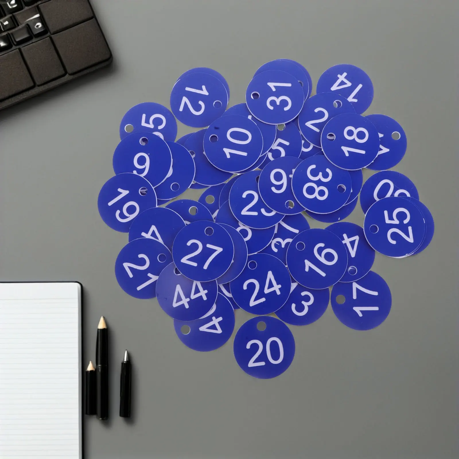 

50Pcs Keychain Label Tags: Smooth Plastic Number Discs 1-50 with Engraved Numbers for Portable Temporary Storage Identification