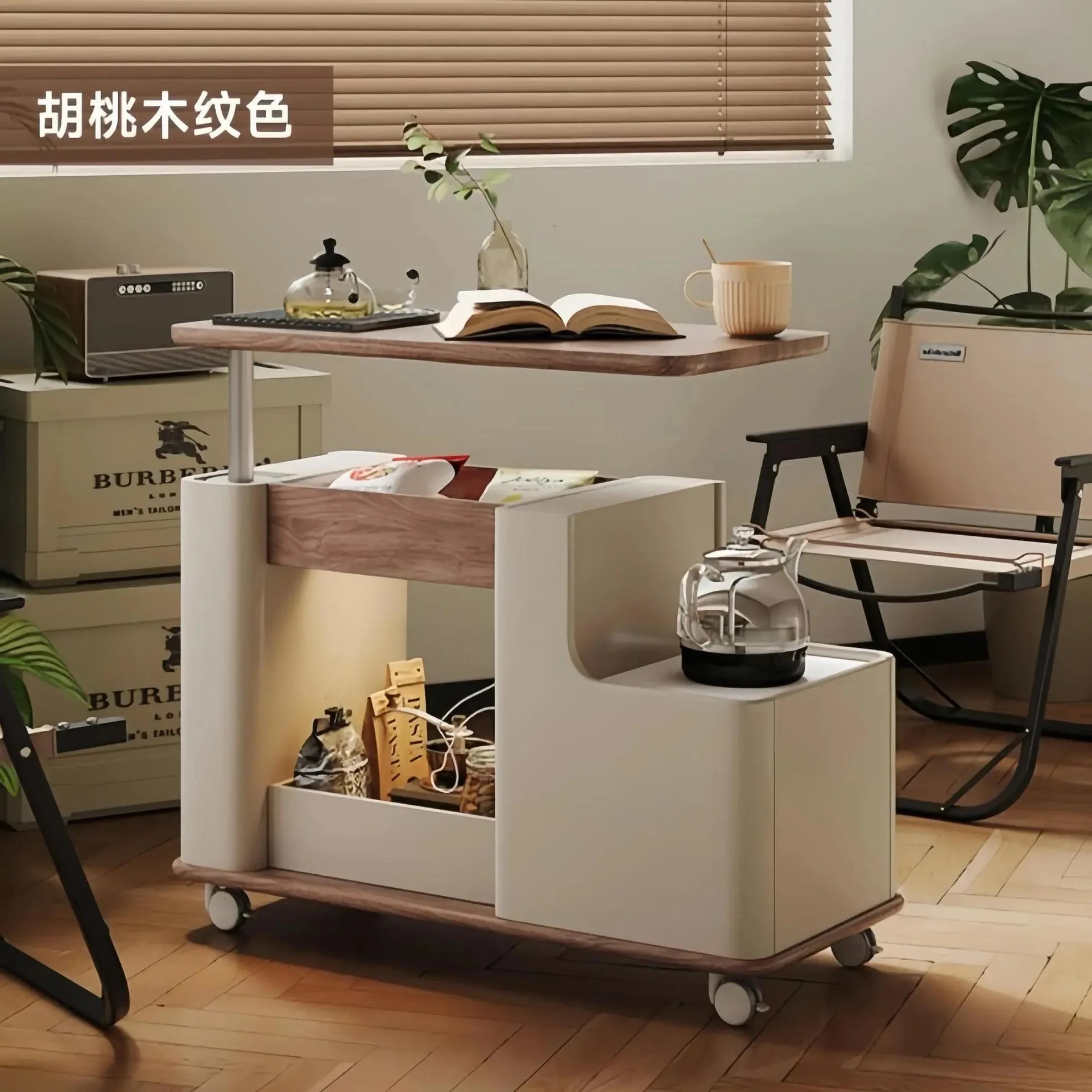 Mobile coffee table solid wood multi-functional Nordic simple household lifting modern small apartment living room